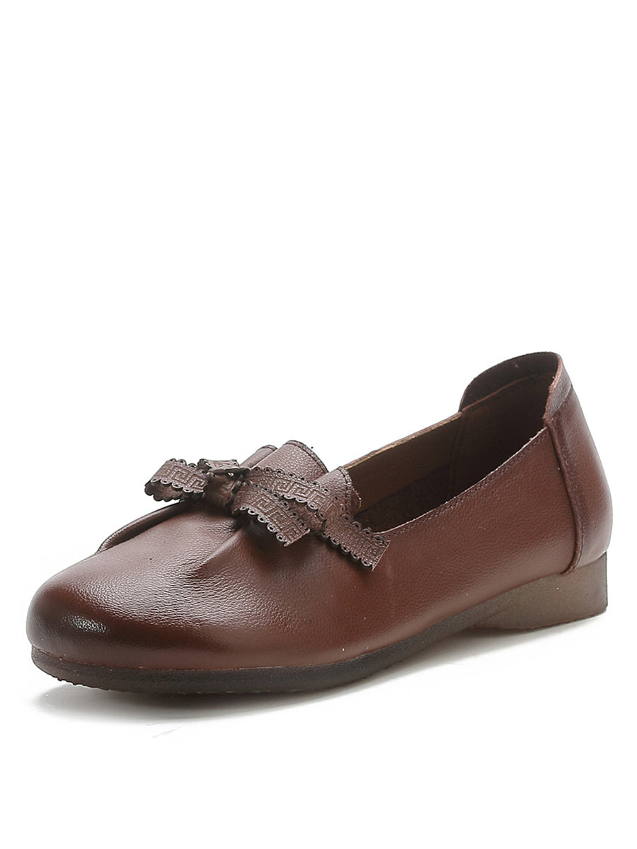 Dámske letné pevné Bowknot Spliced kožené topánky