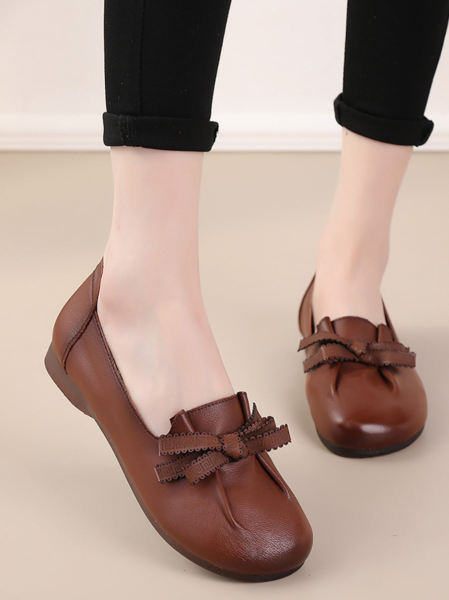 Dámske letné pevné Bowknot Spliced kožené topánky