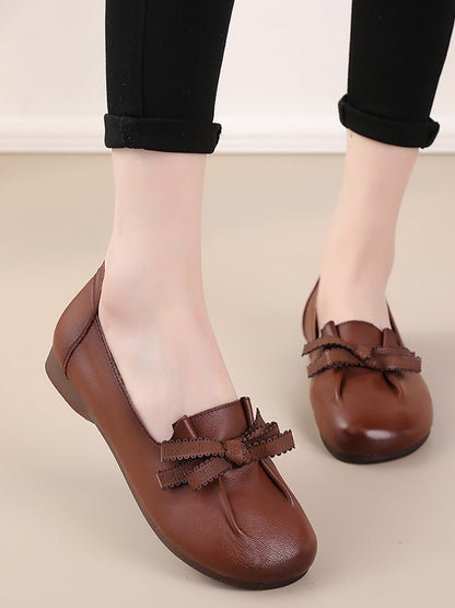 Dámske letné pevné Bowknot Spliced kožené topánky