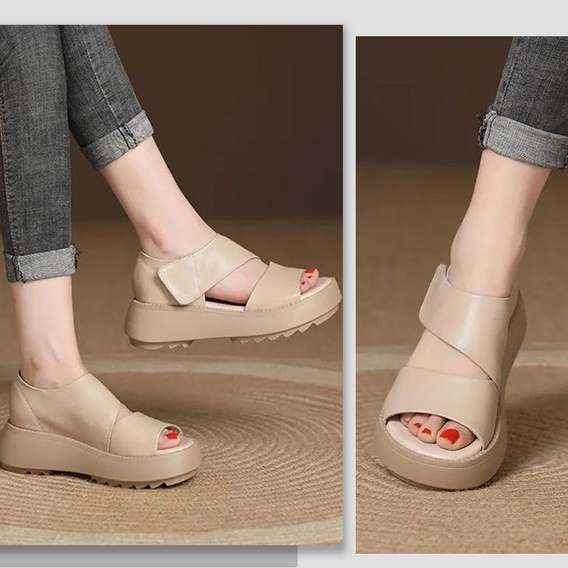 Dámske retro sandále s hrubou podrážkou a zapínaním na suchý zips