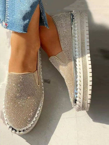 Rhinestone Platform Slip On Shoes - ECHOINE