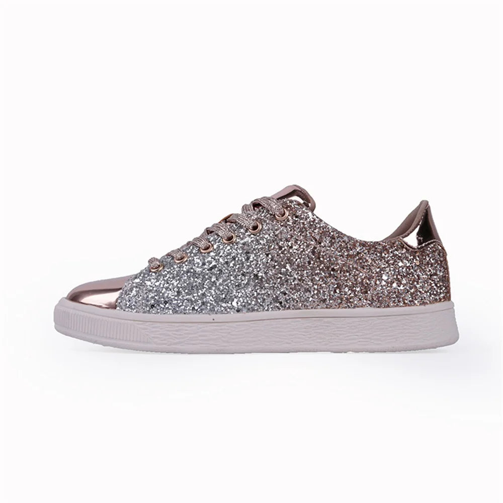 Dámske strieborné trblietavé tenisky Slip-On