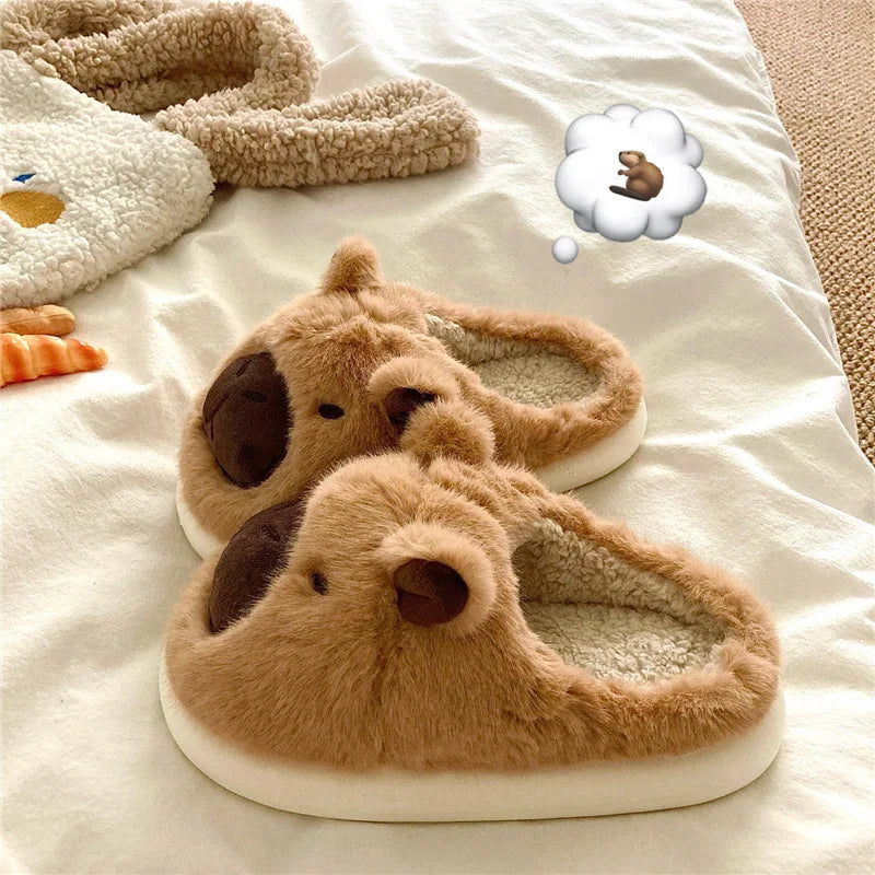 Capybara papuče ženy zimné jedno slovo bavlna karikatúra Anime roztomilý študent spálne semišové Fury papuče non Slip ploché topánky