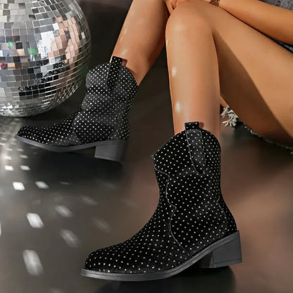 2024 Horúce predaj dámske topánky strane zips dámske topánky móda Plus veľkosť moderné topánky ženy nové Crystal kolo Toe Mid-Calf topánky
