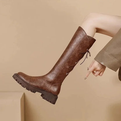 Botas Mujer Platforma vysoké topánky pre ženy jeseň zima 2024 plyšové dlhé topánky mäkké kožené rytierske topánky hnedé koleno topánky ženy topánky