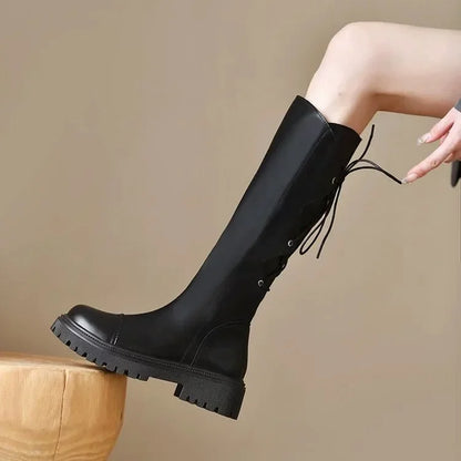 Botas Mujer Platforma vysoké topánky pre ženy jeseň zima 2024 plyšové dlhé topánky mäkké kožené rytierske topánky hnedé koleno topánky ženy topánky