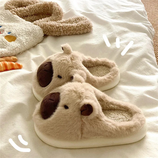 Capybara papuče ženy zimné jedno slovo bavlna karikatúra Anime roztomilý študent spálne semišové Fury papuče non Slip ploché topánky