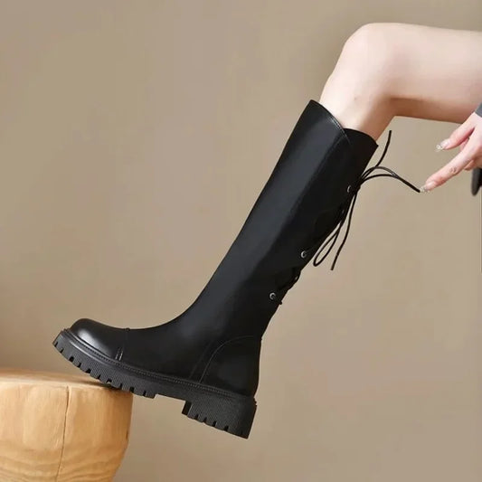 Botas Mujer Platforma vysoké topánky pre ženy jeseň zima 2024 plyšové dlhé topánky mäkké kožené rytierske topánky hnedé koleno topánky ženy topánky