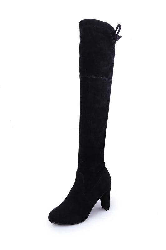 Botas Mujer Invierno V nad kolená ženy topánky Stretch tkaniny vysoký podpätok Slip na topánky špicaté Toe dlhé Botte Femme 2024