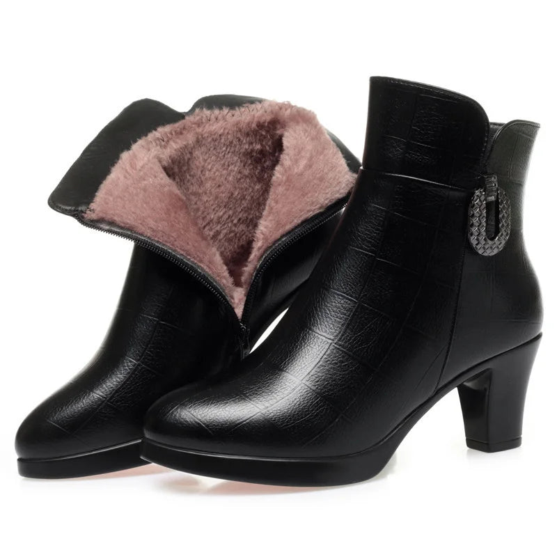 Chunky Heel platforma ženy bavlnené topánky mäkké kožené zimné teplé hrubé plyšové protišmykové jednoduché módne vysoké podpätky snehové topánky