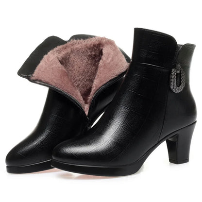 Chunky Heel platforma ženy bavlnené topánky mäkké kožené zimné teplé hrubé plyšové protišmykové jednoduché módne vysoké podpätky snehové topánky