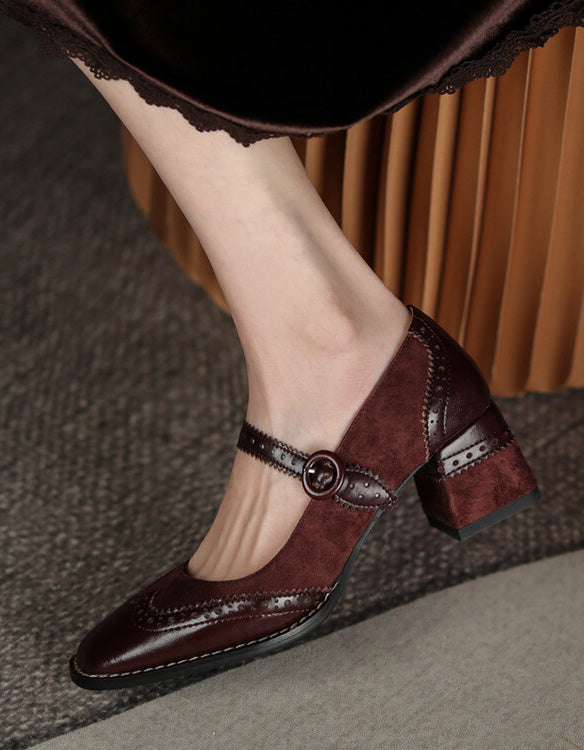 Dámske elegantné klasické hrubé podpätky v štýle brogue