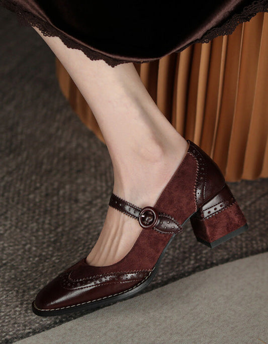 Dámske elegantné klasické hrubé podpätky v štýle brogue