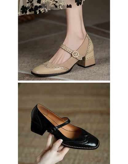 Dámske elegantné klasické hrubé podpätky v štýle brogue