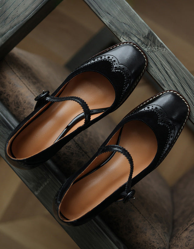 Dámske elegantné klasické hrubé podpätky v štýle brogue