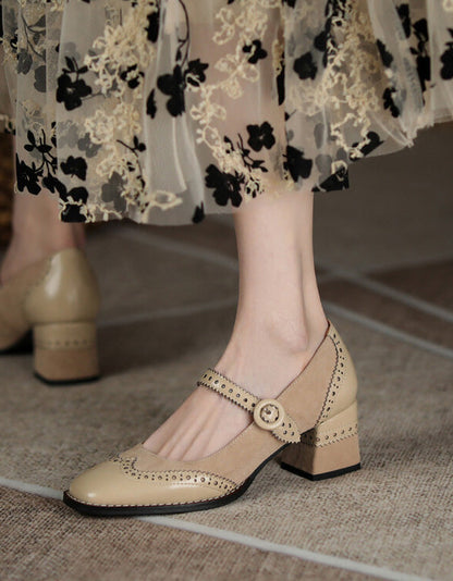 Dámske elegantné klasické hrubé podpätky v štýle brogue