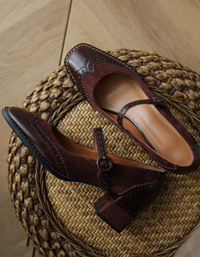 Dámske elegantné klasické hrubé podpätky v štýle brogue