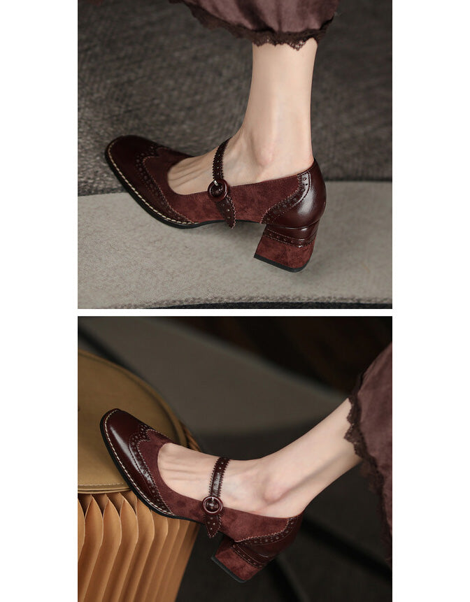 Dámske elegantné klasické hrubé podpätky v štýle brogue