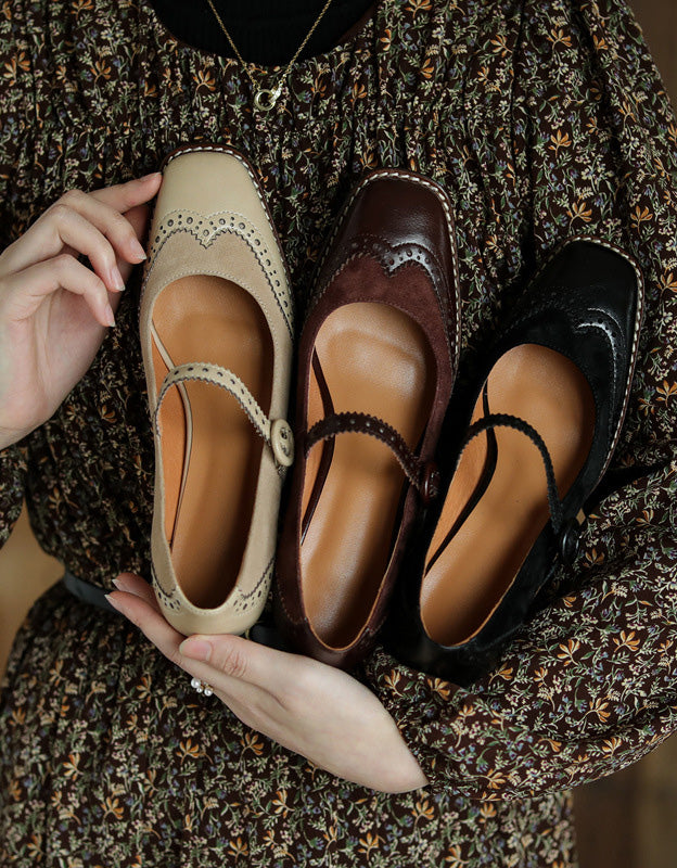 Dámske elegantné klasické hrubé podpätky v štýle brogue