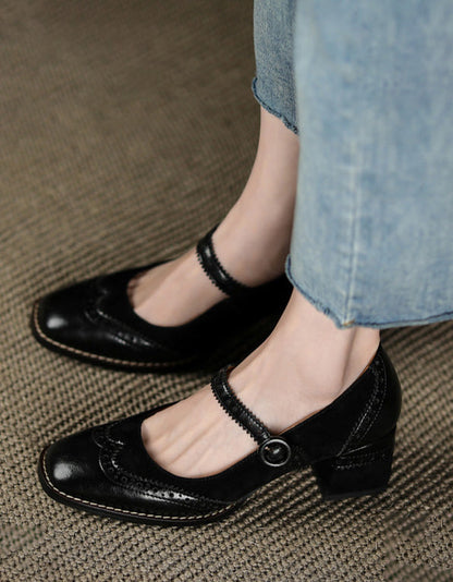 Dámske elegantné klasické hrubé podpätky v štýle brogue
