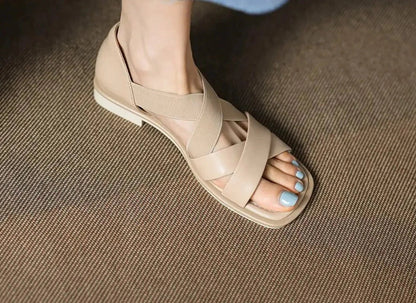 Dámske ploché kožené sandále Wave